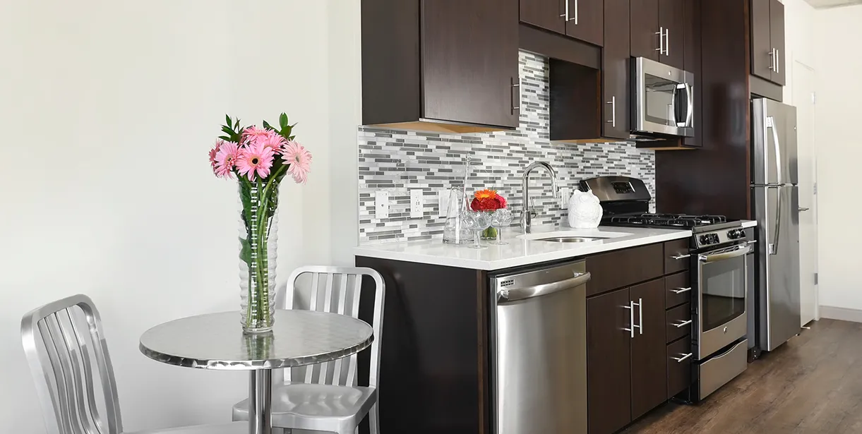 kitchen in model unit at Gateway West Loop Apartments in Chicago