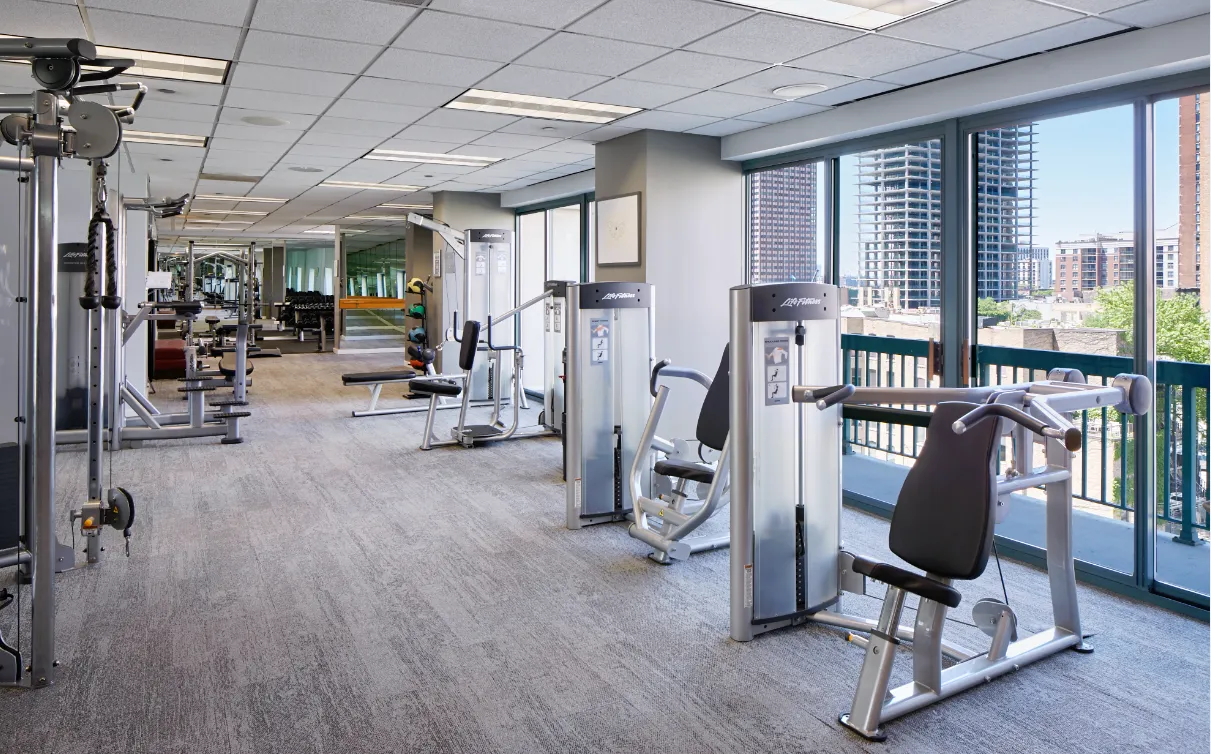 model living room with furnishings at One Superior Place Apartments