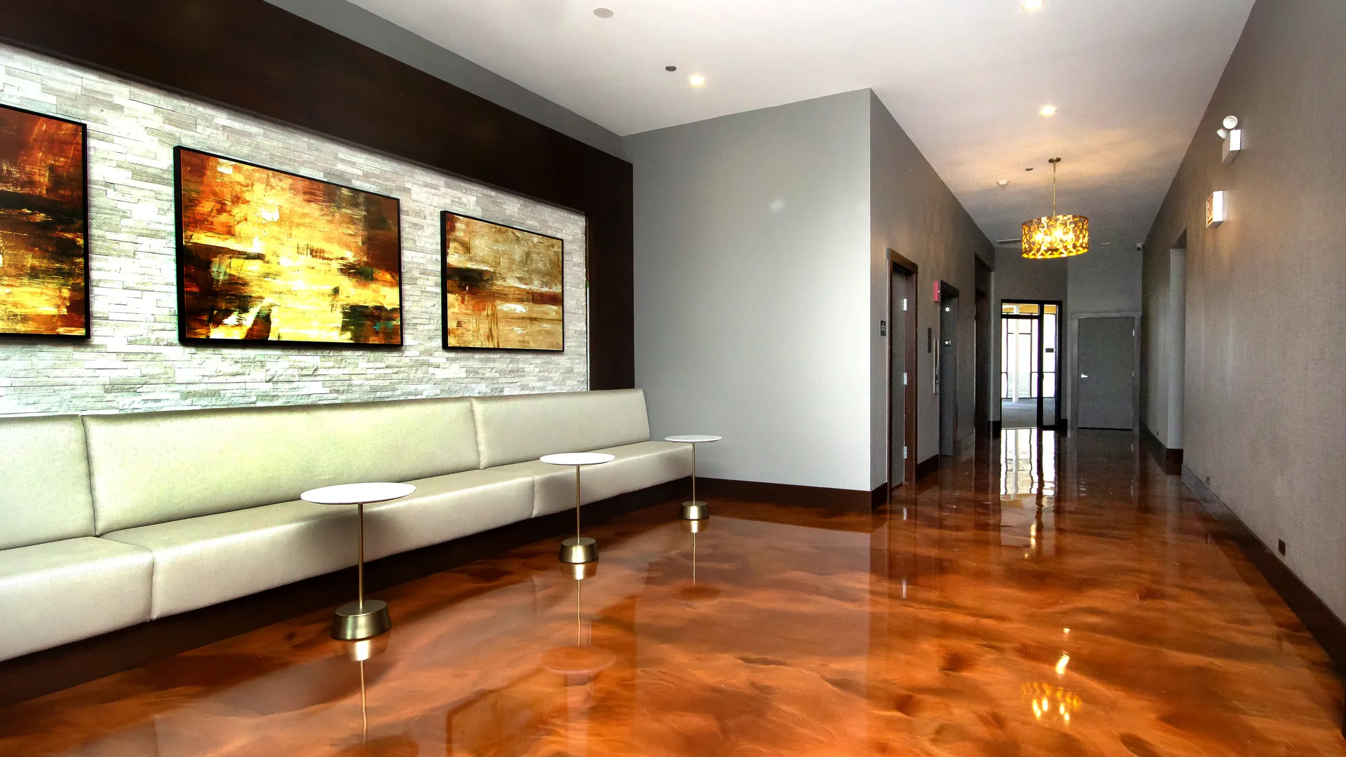 model furnished living room at OALUX Apartments