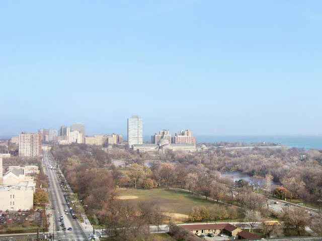 outisde of the Island Terrace Apartments in Woodlawn Chicago