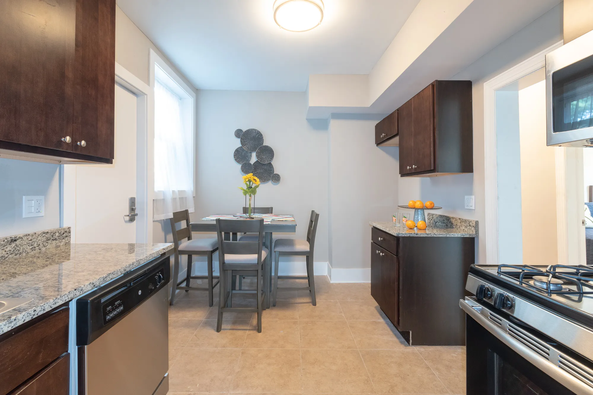 modelunit  living room at 6701 North Glenwood Apartments