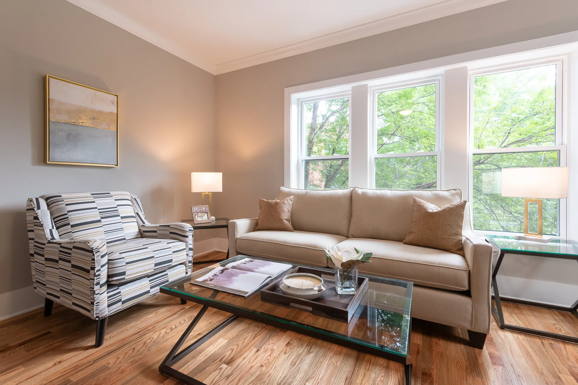 modelunit  living room at 6701 North Glenwood Apartments