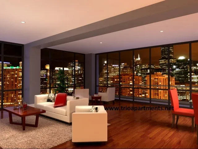 view of Trio apartments in Chicago from the street