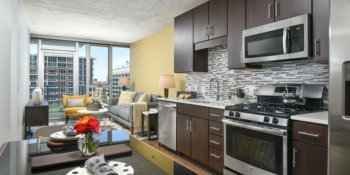 kitchen in model unit at Gateway West Loop Apartments in Chicago