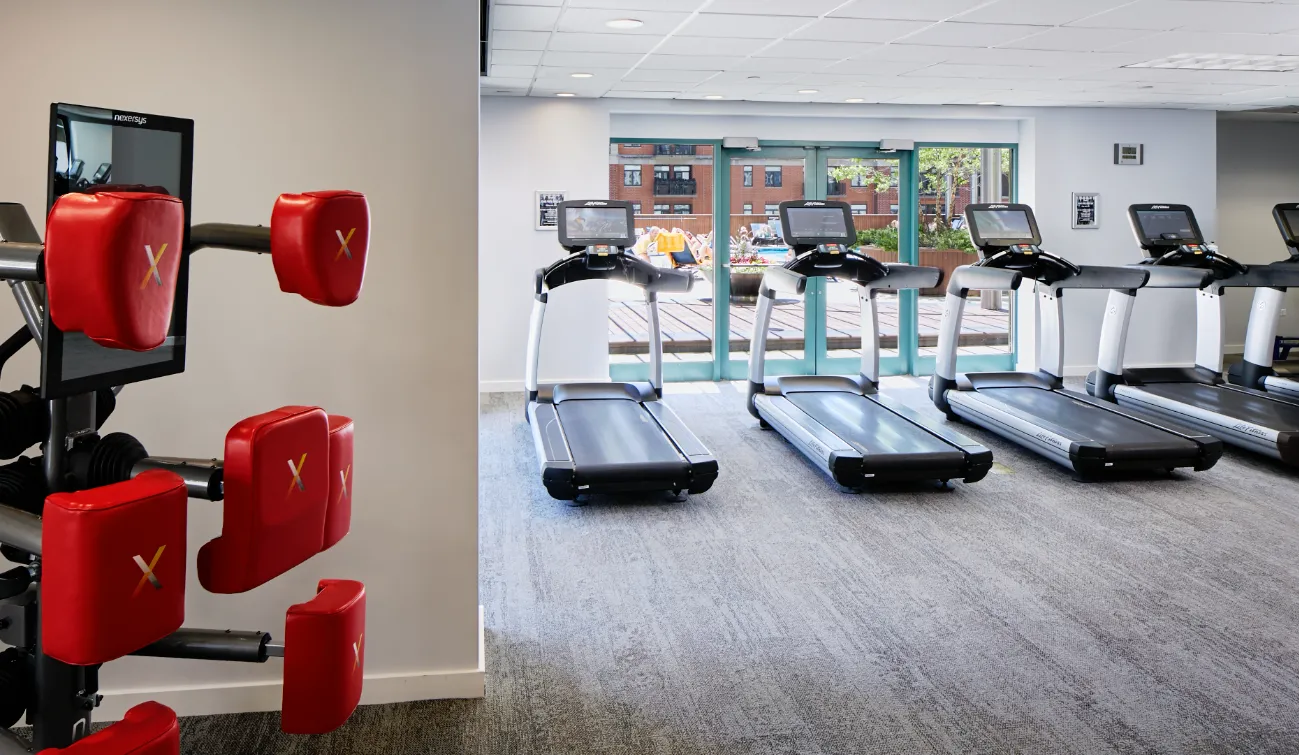 model living room with furnishings at One Superior Place Apartments
