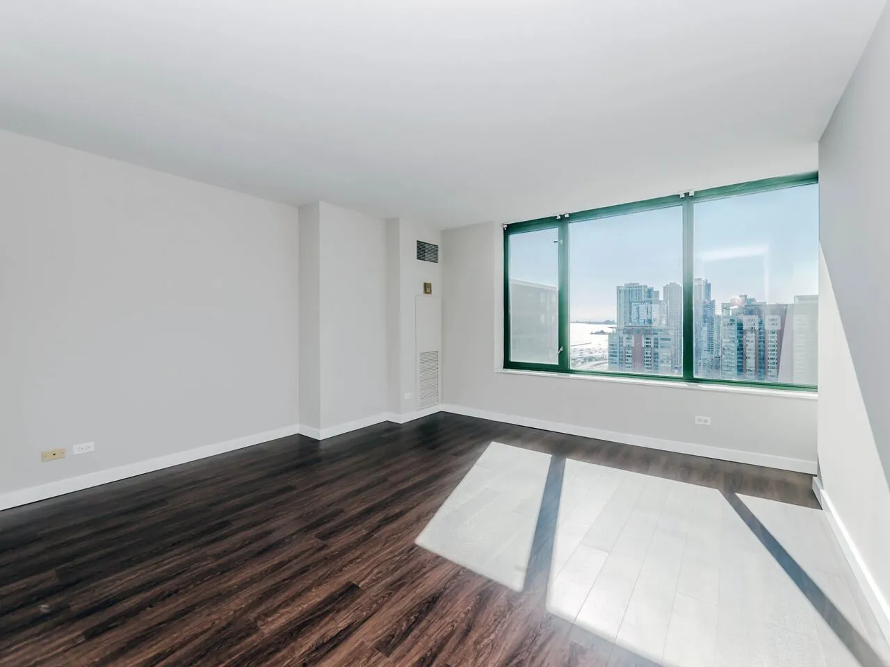 living room with view at 420 E Ohio Apartments in Streeterville Chicago