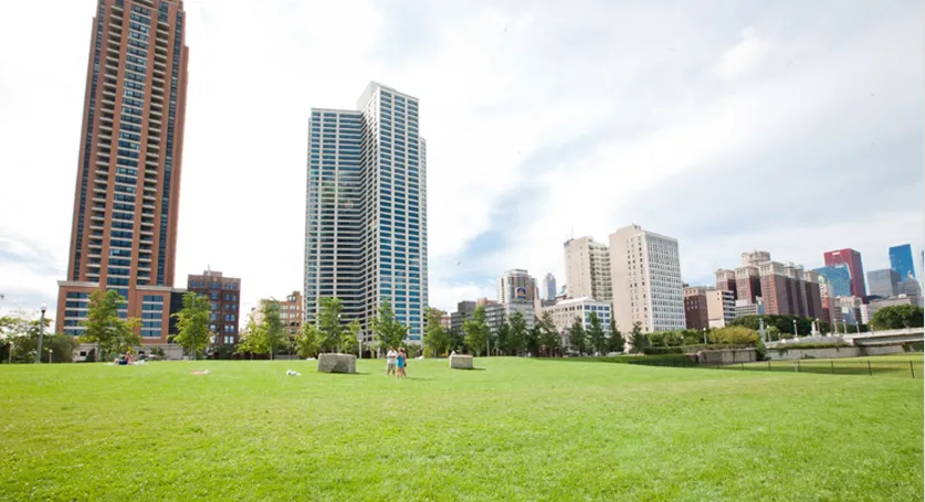 living room with lake view at Eleven Thirty Apartments in the South Loop