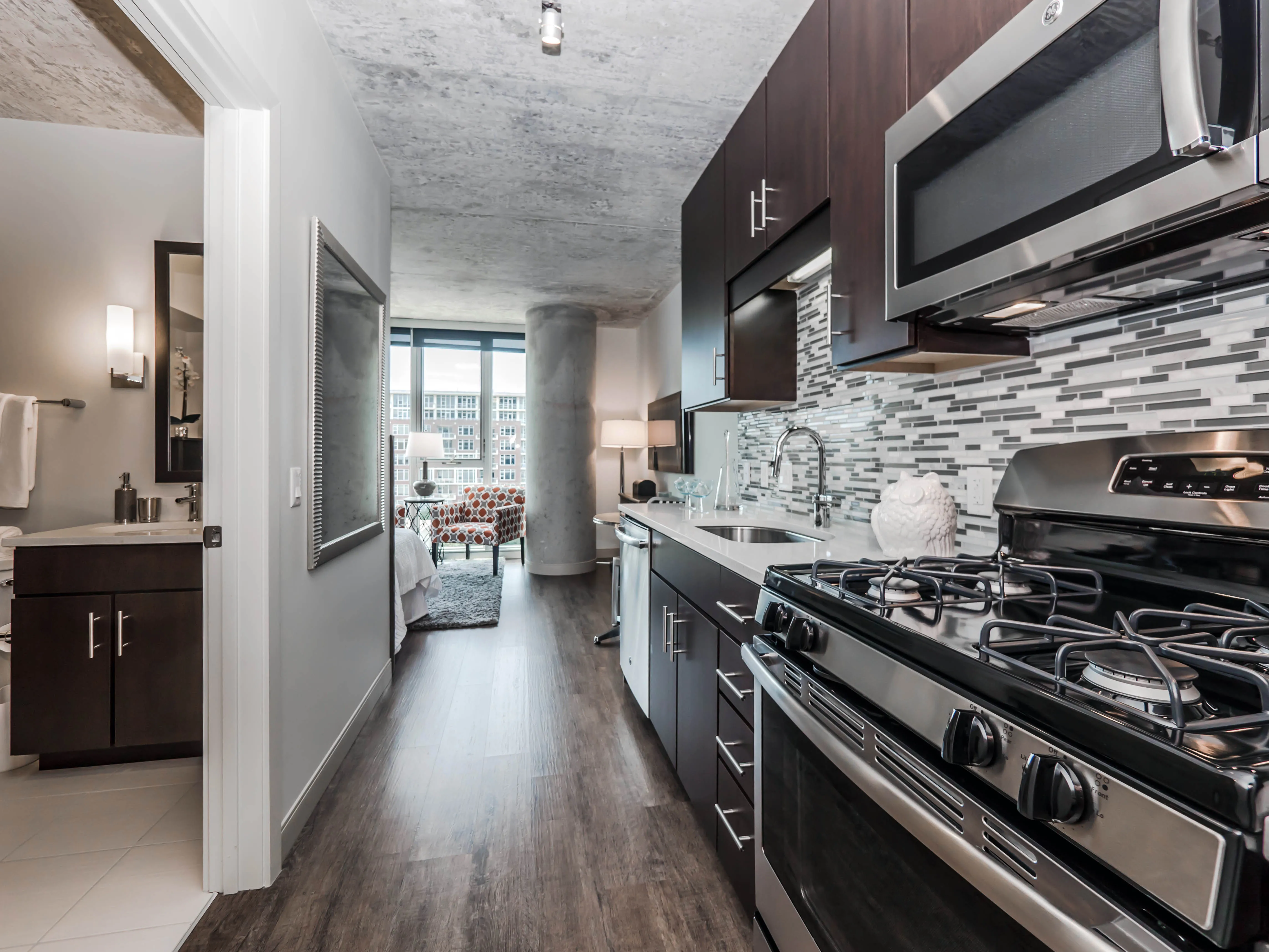 kitchen in model unit at Gateway West Loop Apartments in Chicago