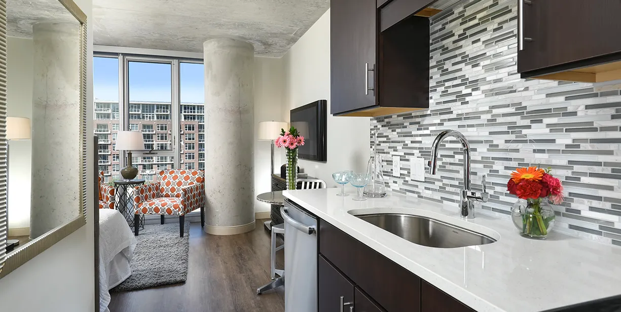 kitchen in model unit at Gateway West Loop Apartments in Chicago