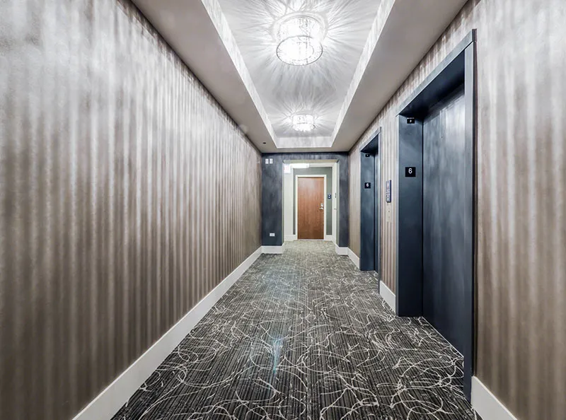 living area in model unit at The Hensley Apartments in Chicago