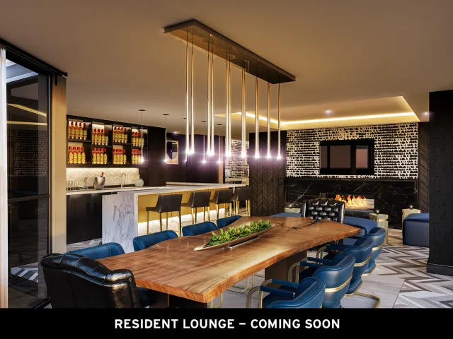 furnished model living room at One East Delaware Apartments