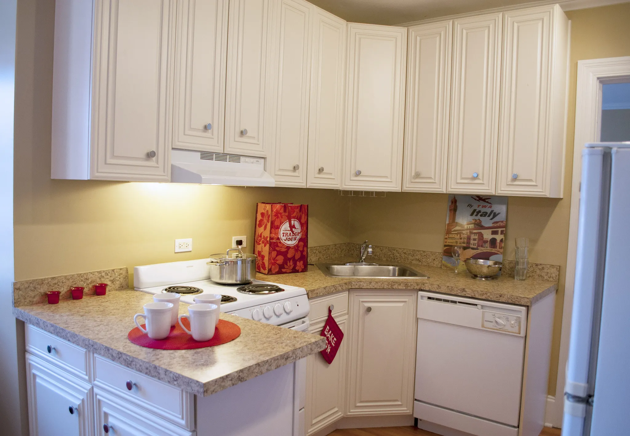 kitchen with white cabinets at 860 Hinman Apartments in Evanston Illinois