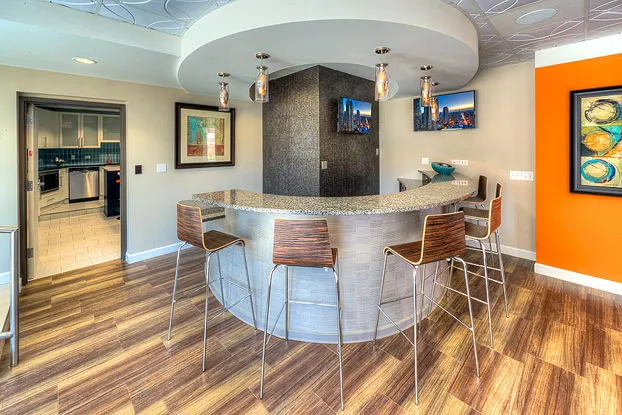 living room with lake view at Eleven Thirty Apartments in the South Loop