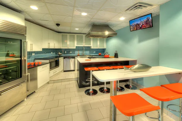 living room with lake view at Eleven Thirty Apartments in the South Loop