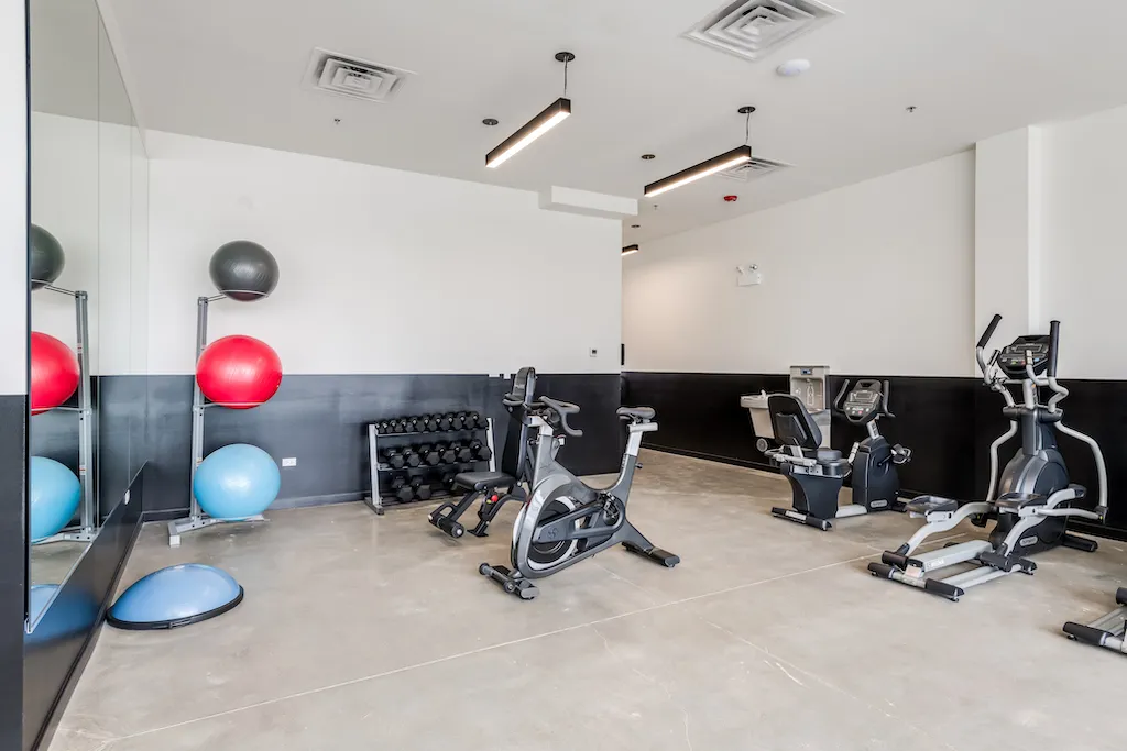 yoga room at Addams Co-living Apartments in University Village, Chicago