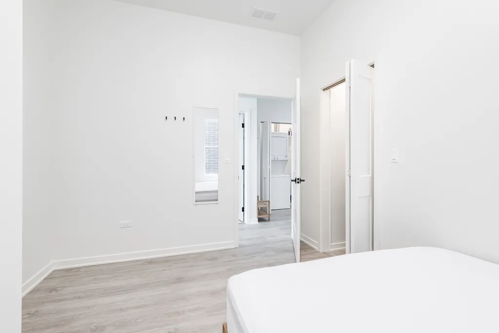 bed view at Addams Co-living Apartments in University Village, Chicago