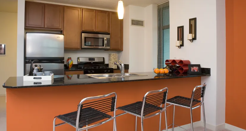 kitchen island at Alta at K Station Apartments