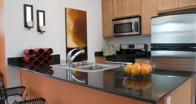 kitchen island at Alta at K Station Apartments