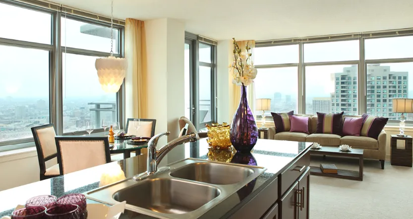 kitchen island at Alta at K Station Apartments