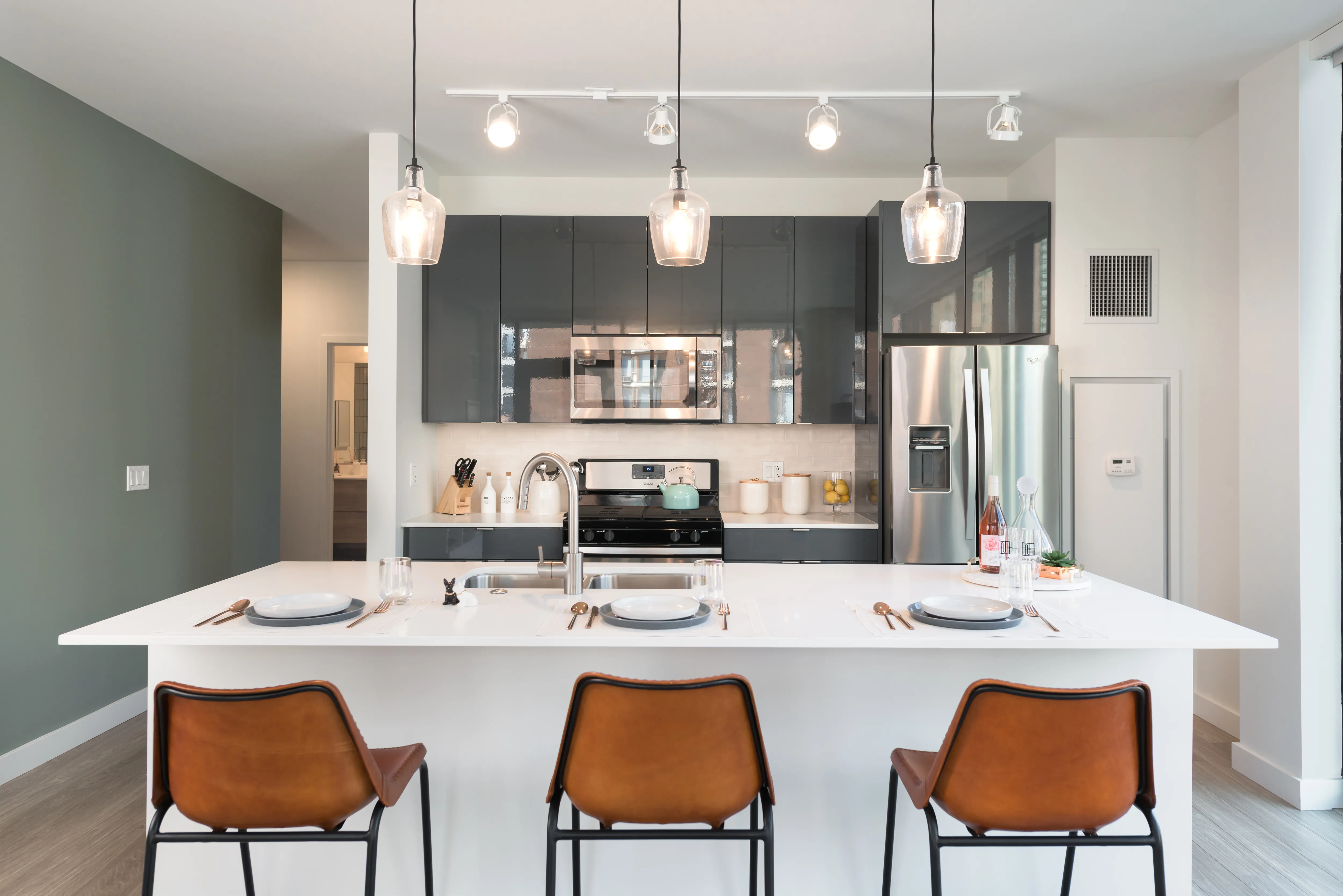 luxury kitchen and island at Aurélien Apartments in Gold Coast Chicago