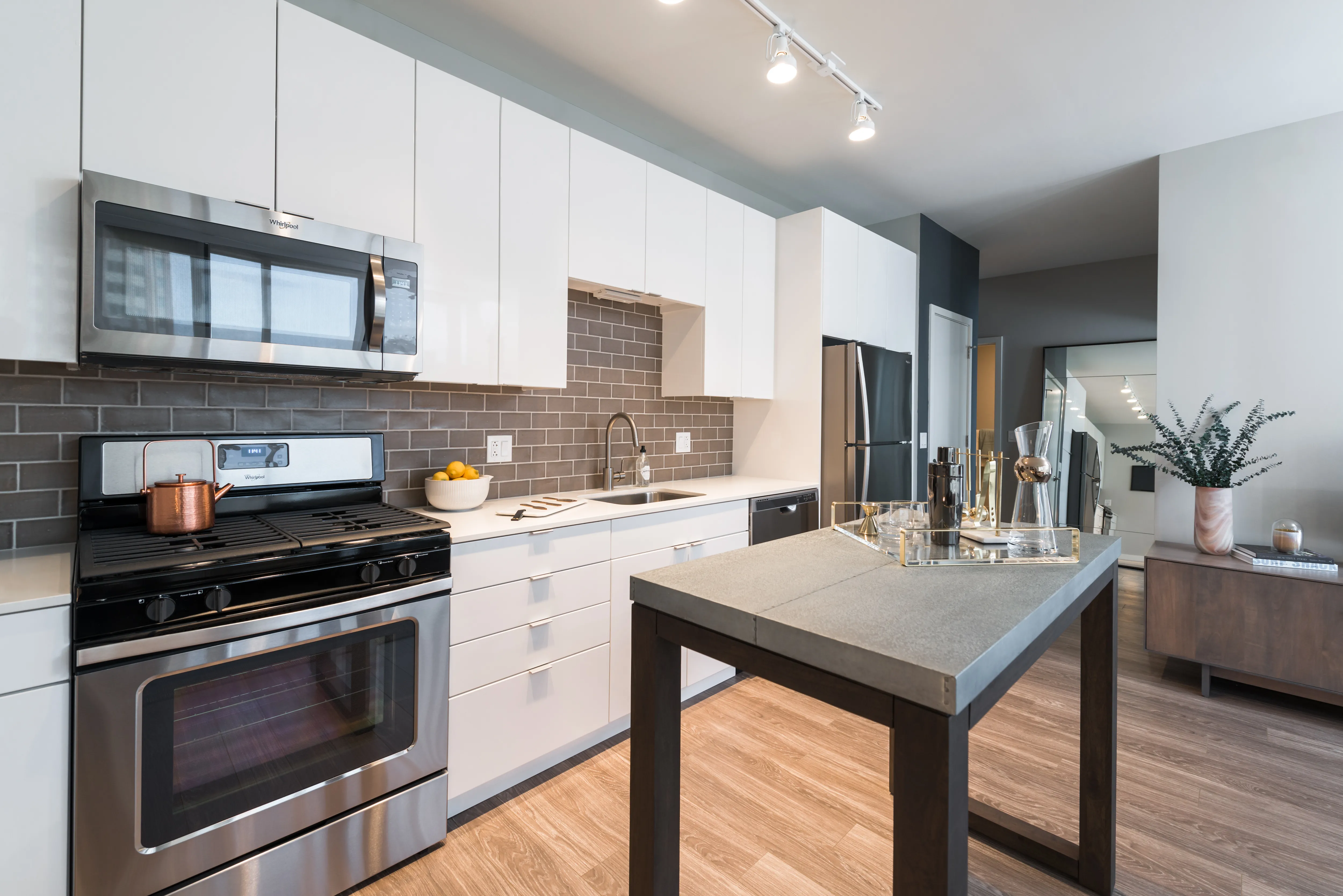 luxury kitchen and island at Aurélien Apartments in Gold Coast Chicago