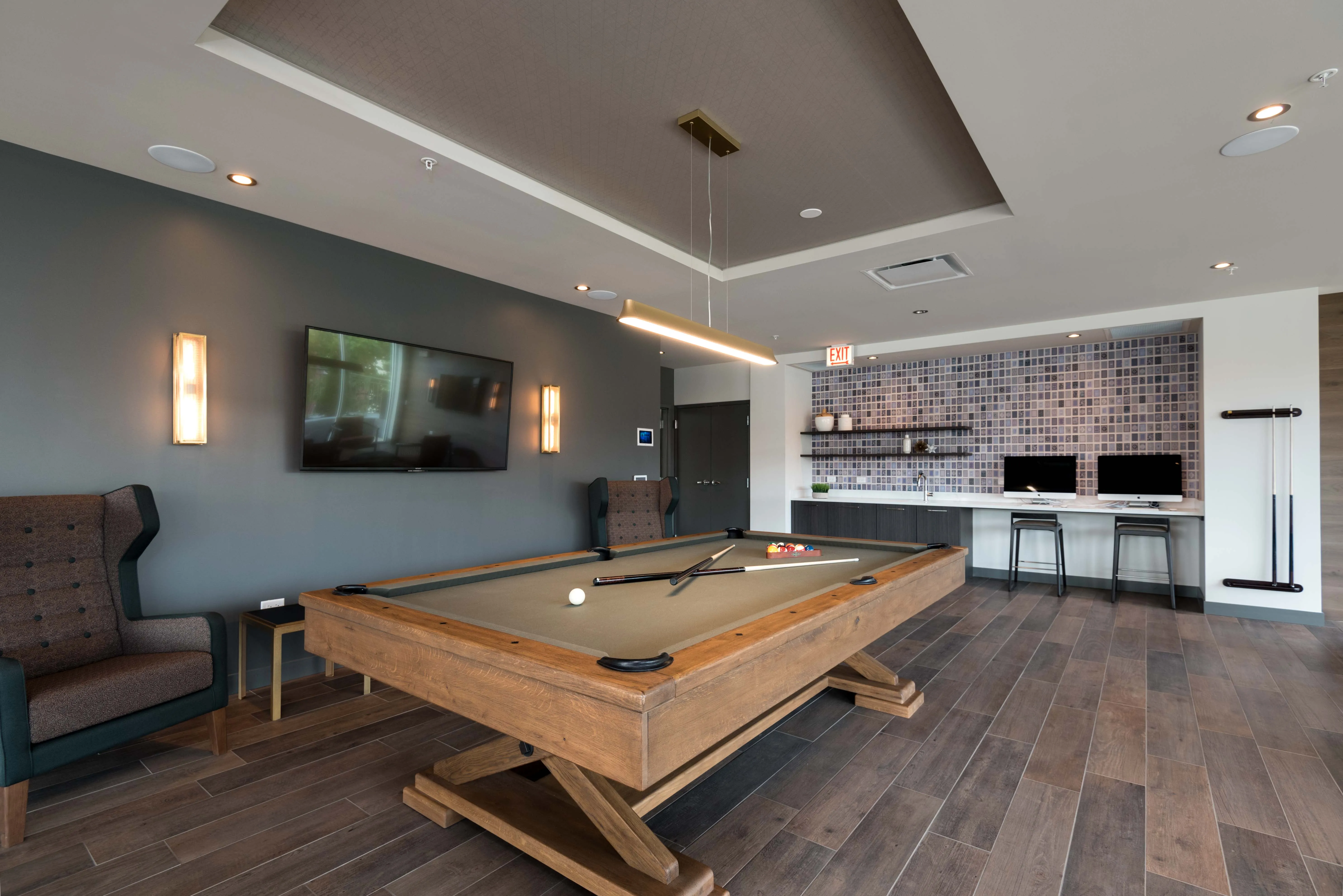 1 bedroom model kitchen and living area at Centrum Bucktown Apartments 