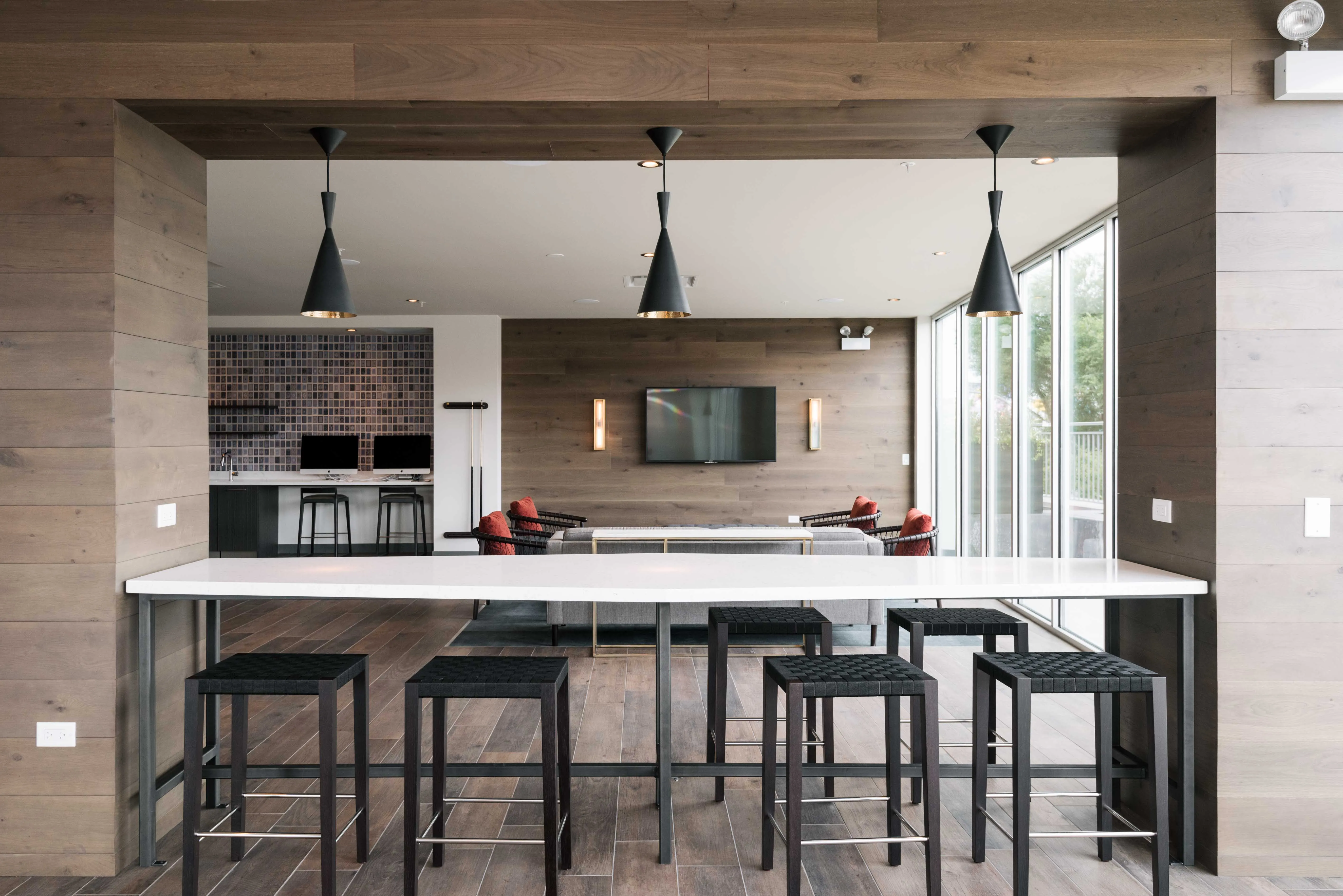 1 bedroom model kitchen and living area at Centrum Bucktown Apartments 