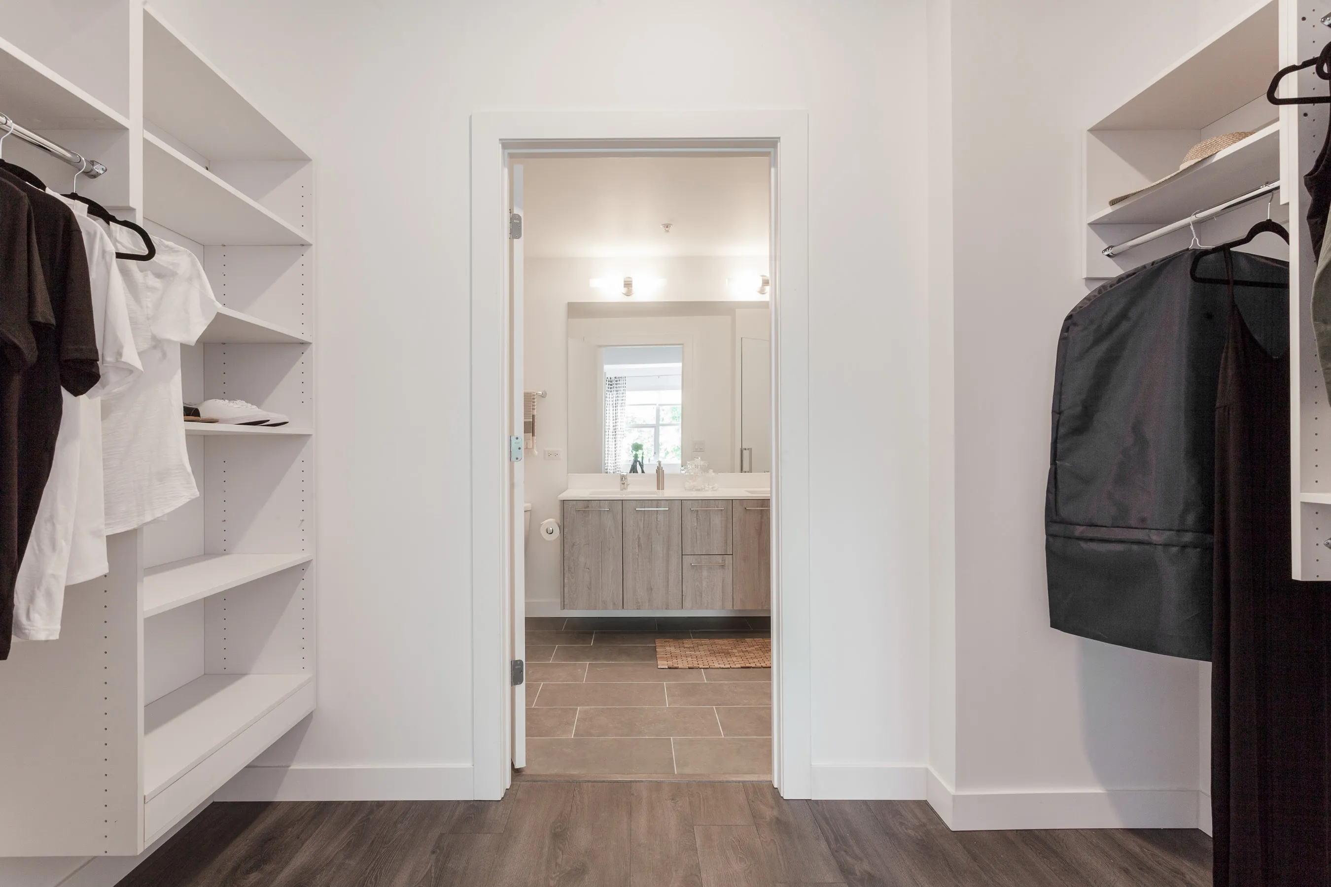 kitchen and living area in one bedroom model at Centrum Evanston Apartments