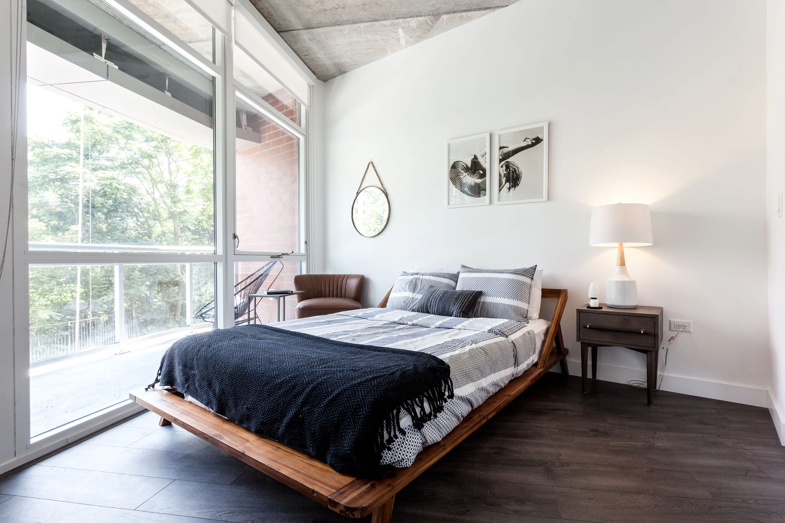 kitchen and living area in one bedroom model at Centrum Evanston Apartments