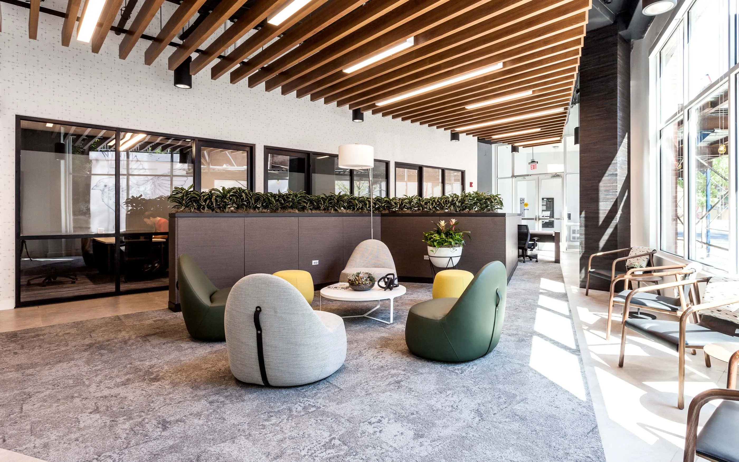 kitchen and living area in one bedroom model at Centrum Evanston Apartments