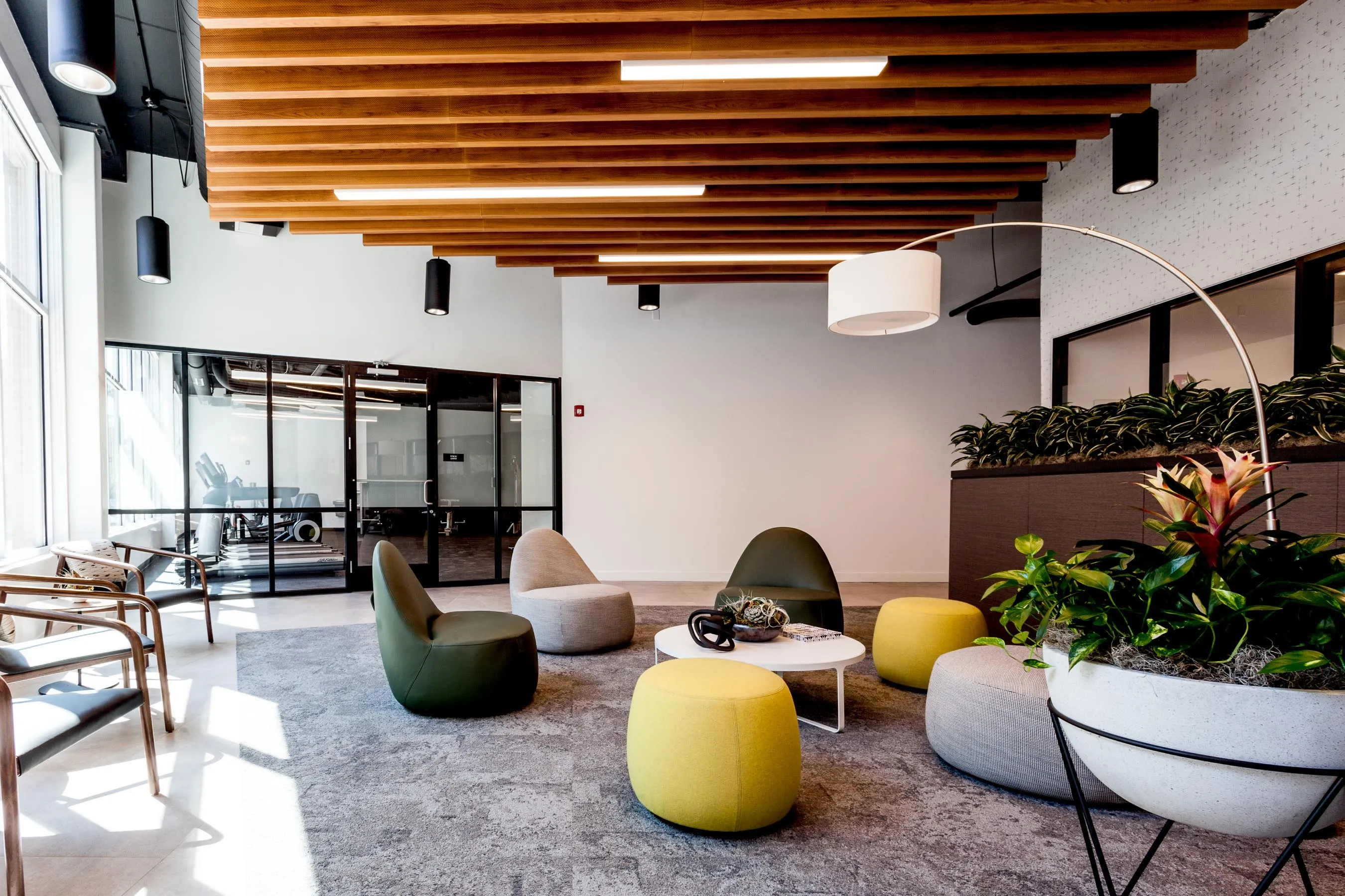 kitchen and living area in one bedroom model at Centrum Evanston Apartments