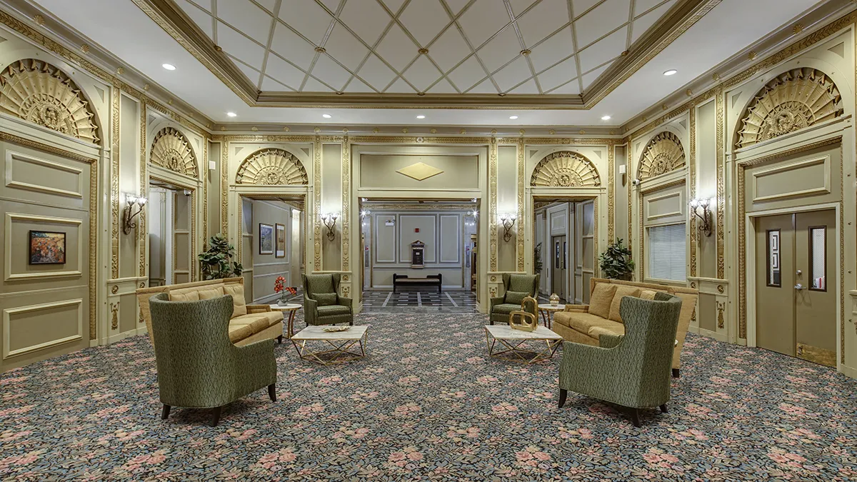 looking up at the vintage Wyndham Apartments in Edgewater Chicago