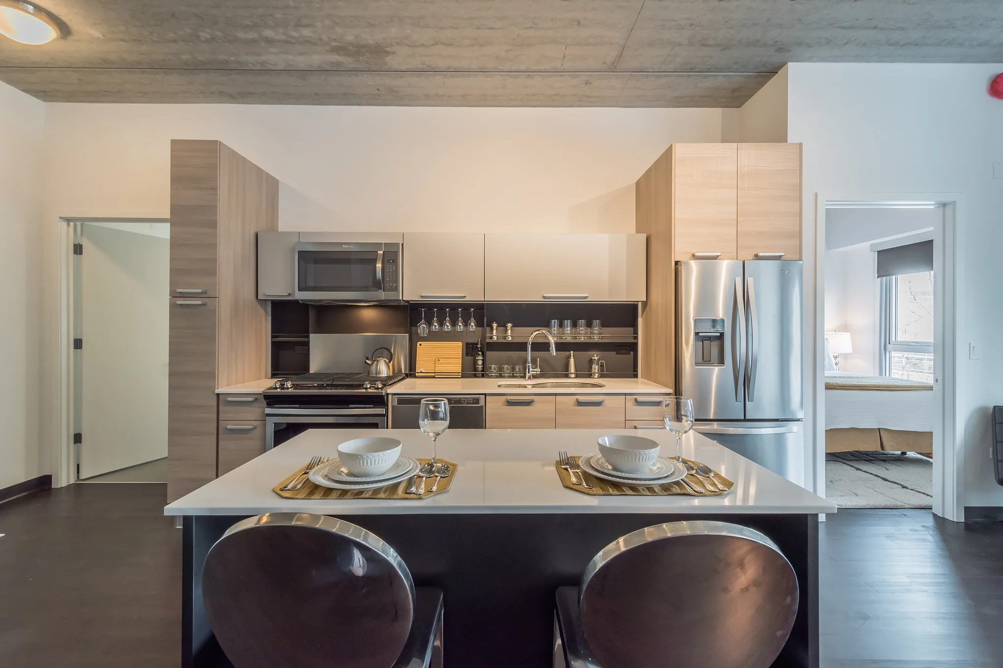 kitchen model at Seven 10 West Apartments in River West Chicago