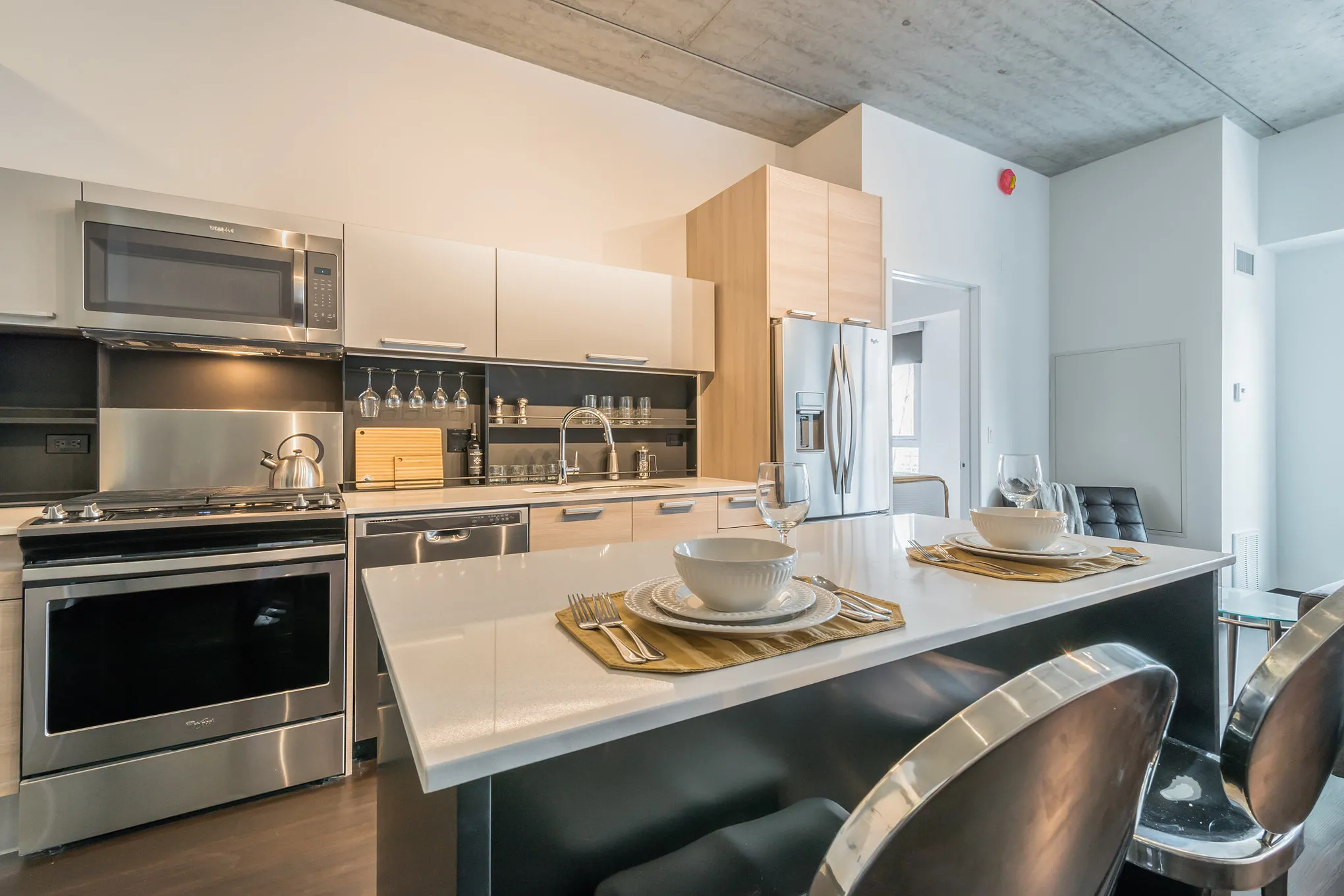 kitchen model at Seven 10 West Apartments in River West Chicago