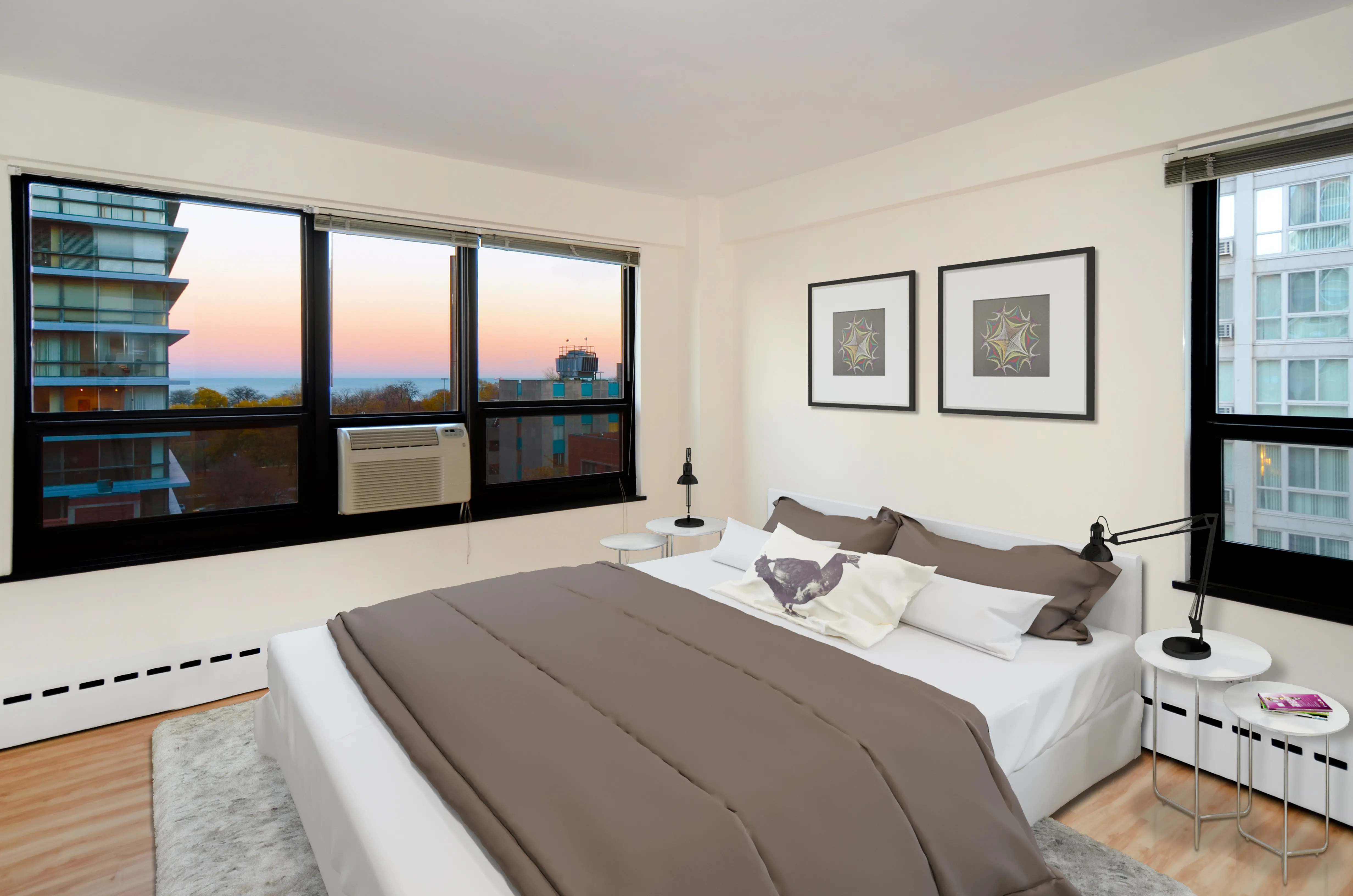 Bedroom at 350 West Oakdale apartments in Lakeview Chicago