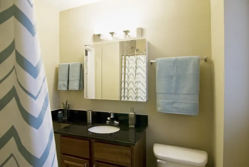 model living room at Elmhurst Terrace Apartments at 100 Fellows Ct.