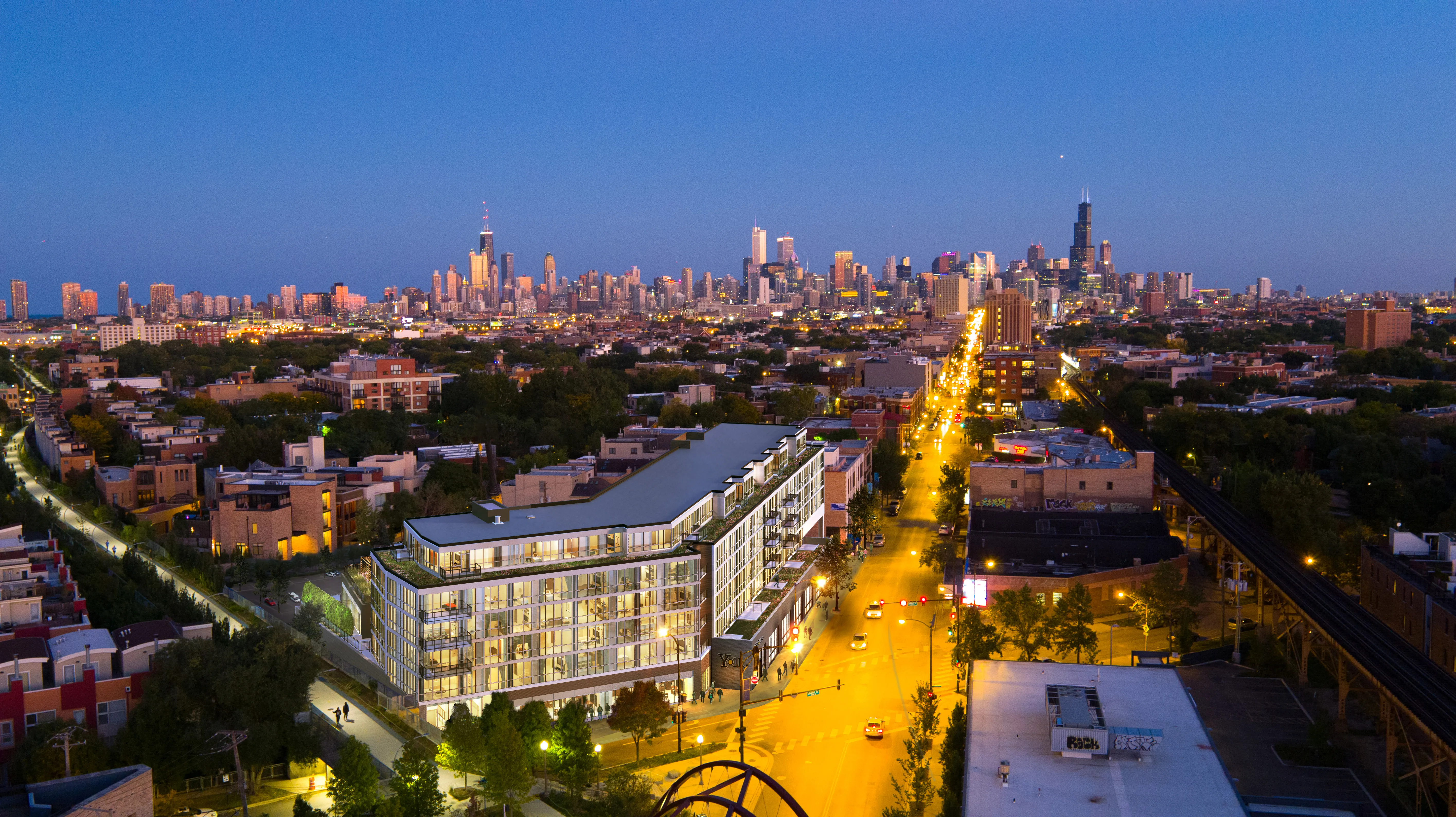 1 bedroom model kitchen and living area at Centrum Bucktown Apartments 