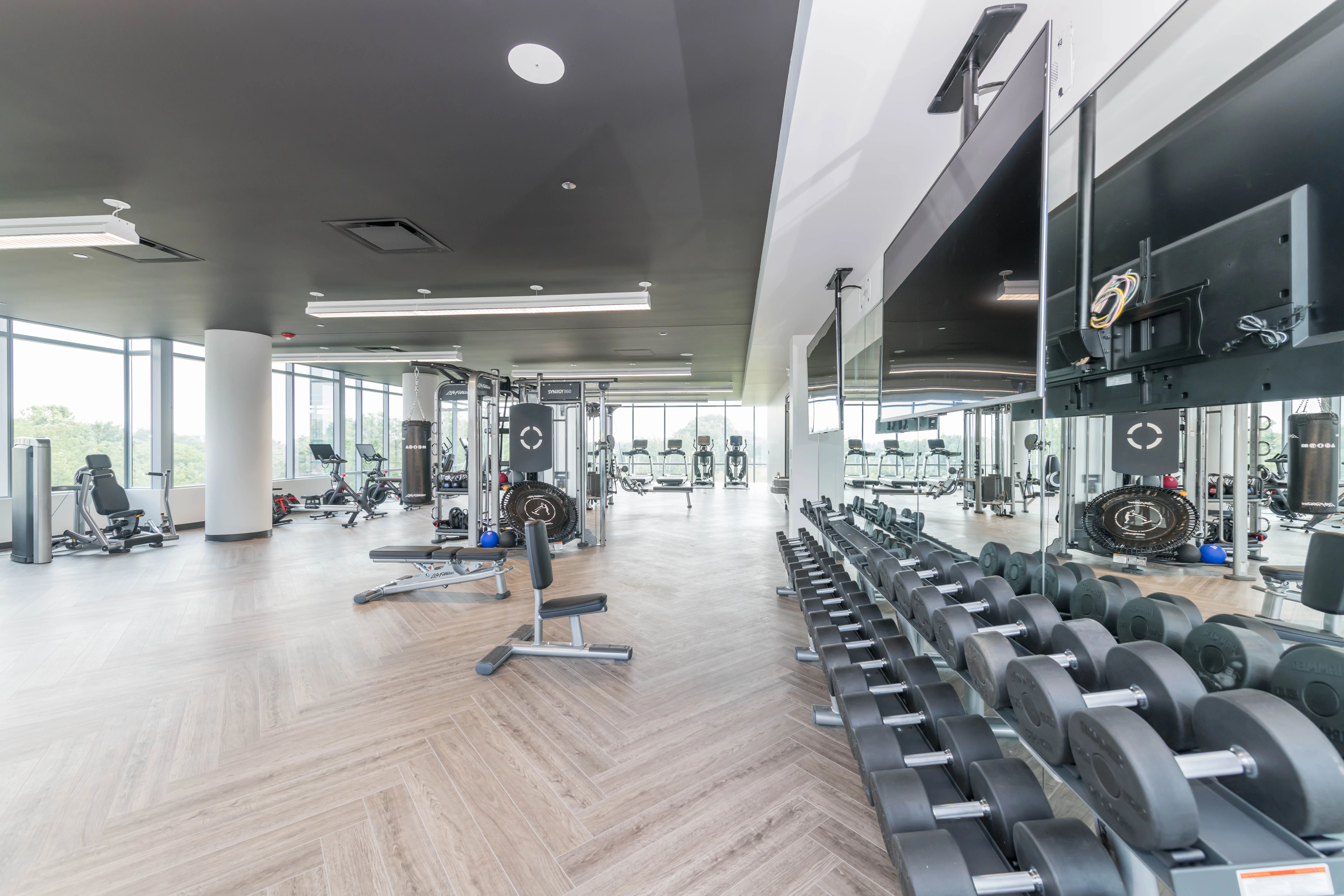 living room with view of Lake Michigan at Eight Eleven Uptown Apartments