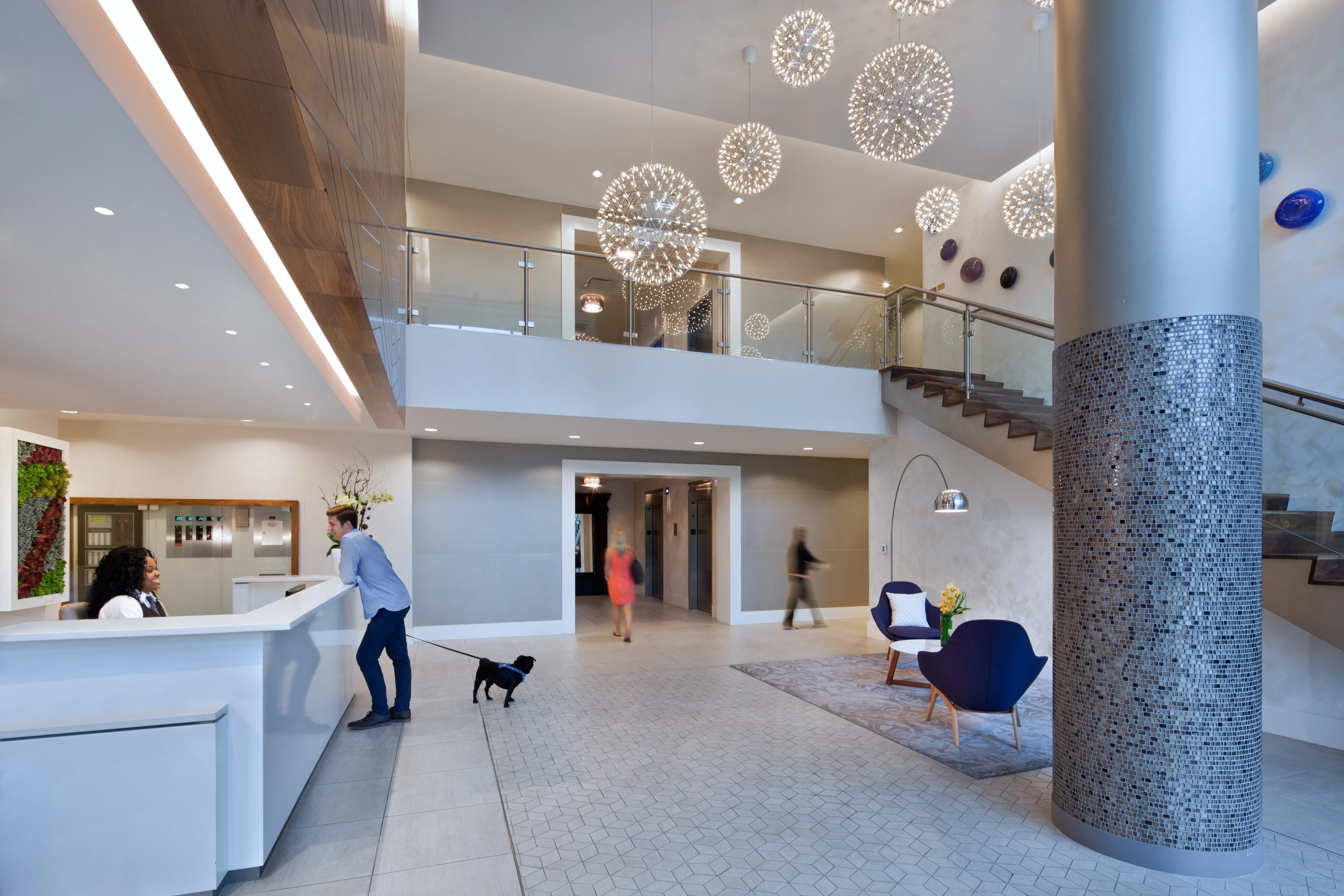 living room and skyline view at 1000 South Clark Apartments