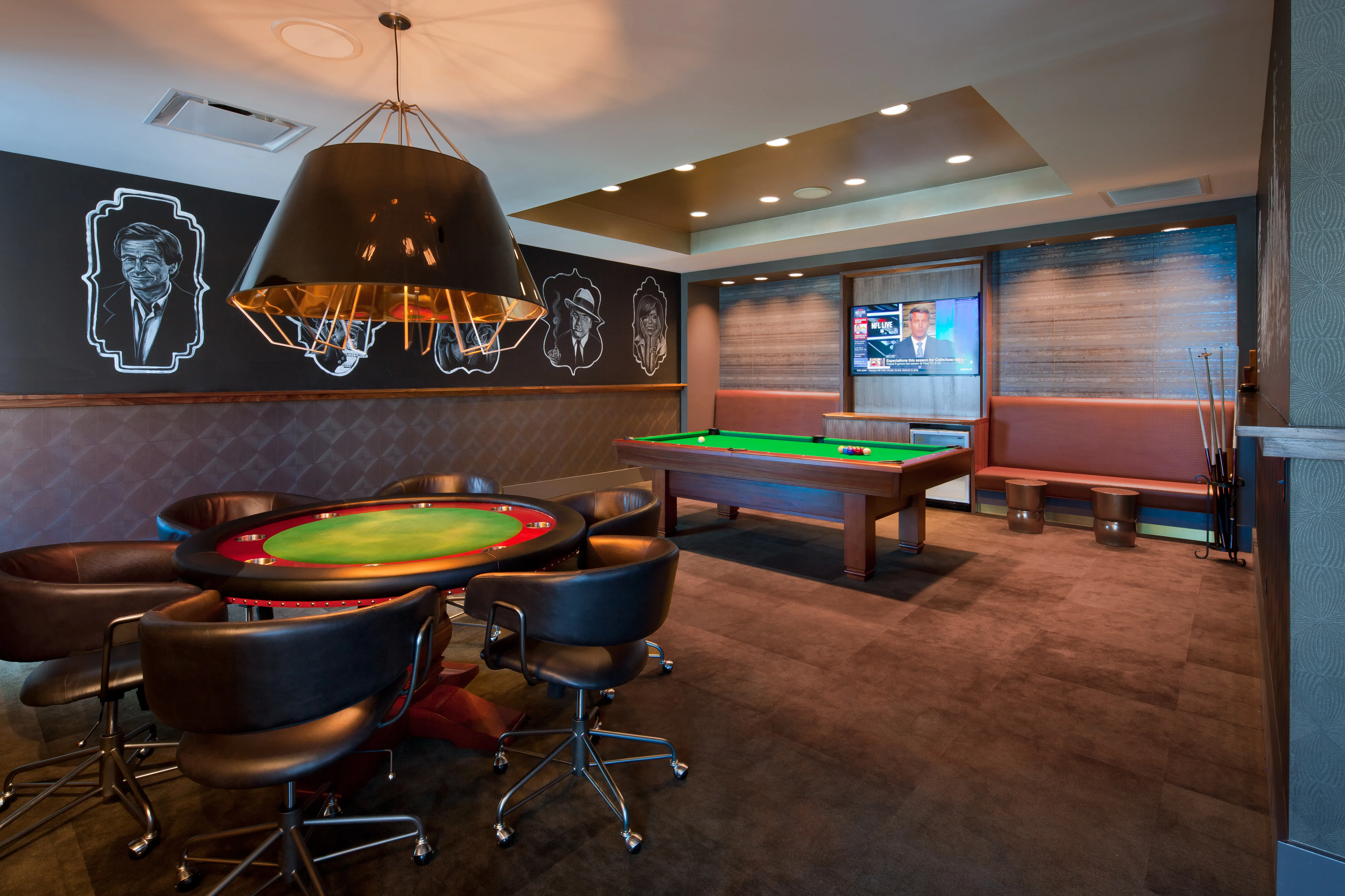 living room and skyline view at 1000 South Clark Apartments