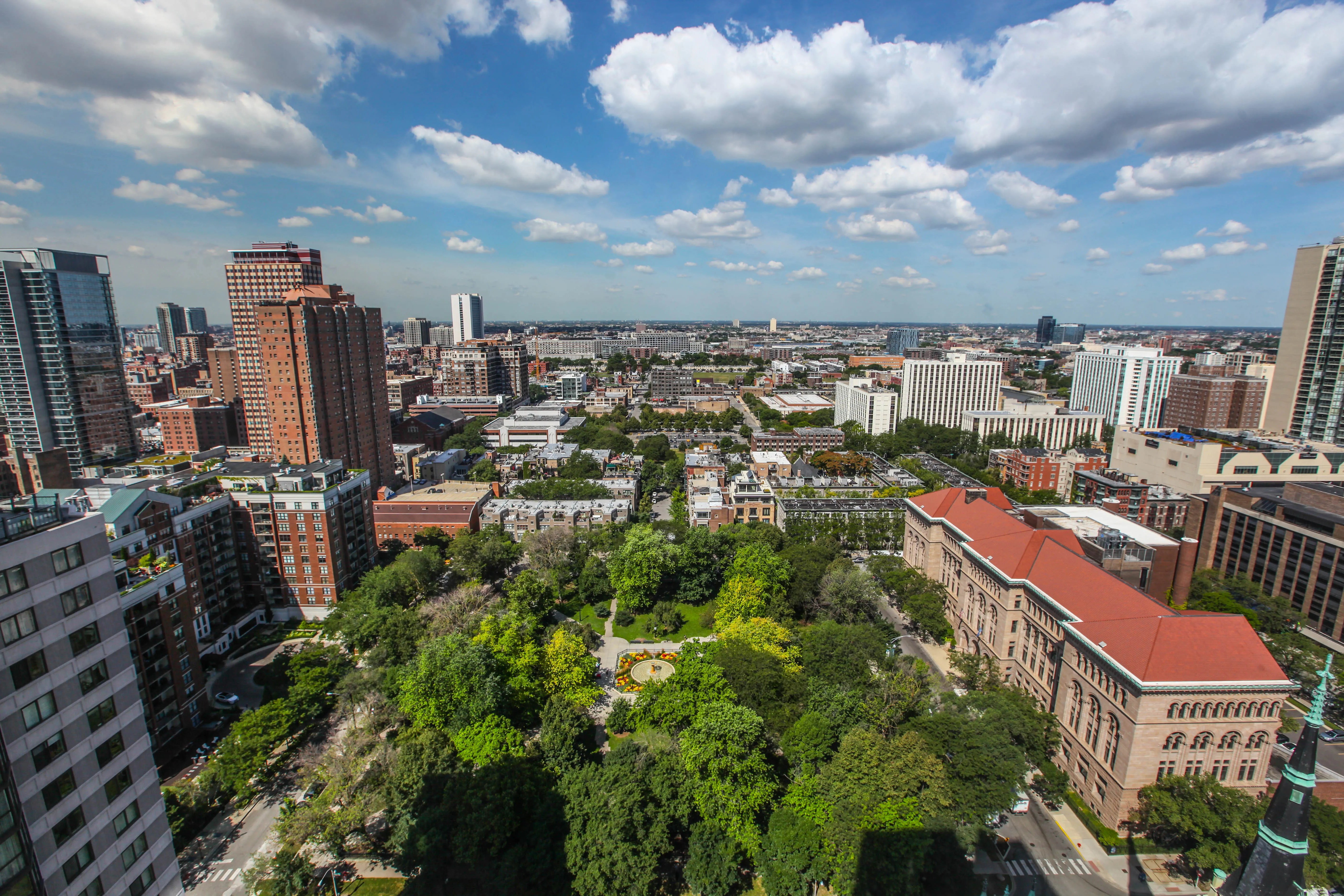 model corner furnished living room at Two West Delaware Apartments