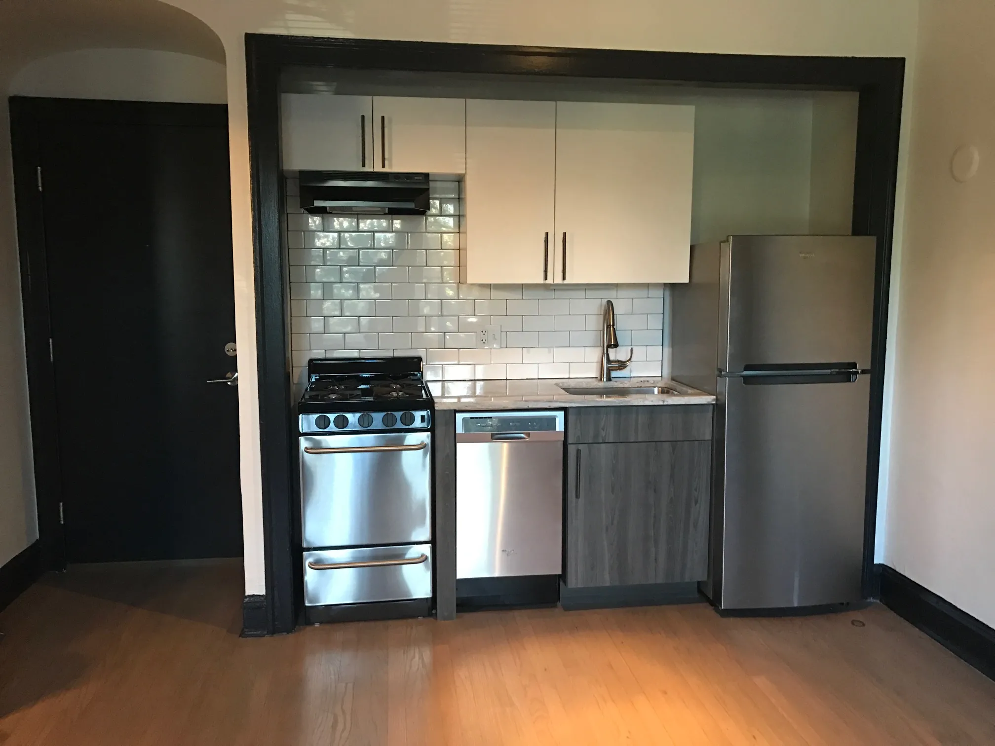 living area in model unit at The Edison Apartments in Edgewater!