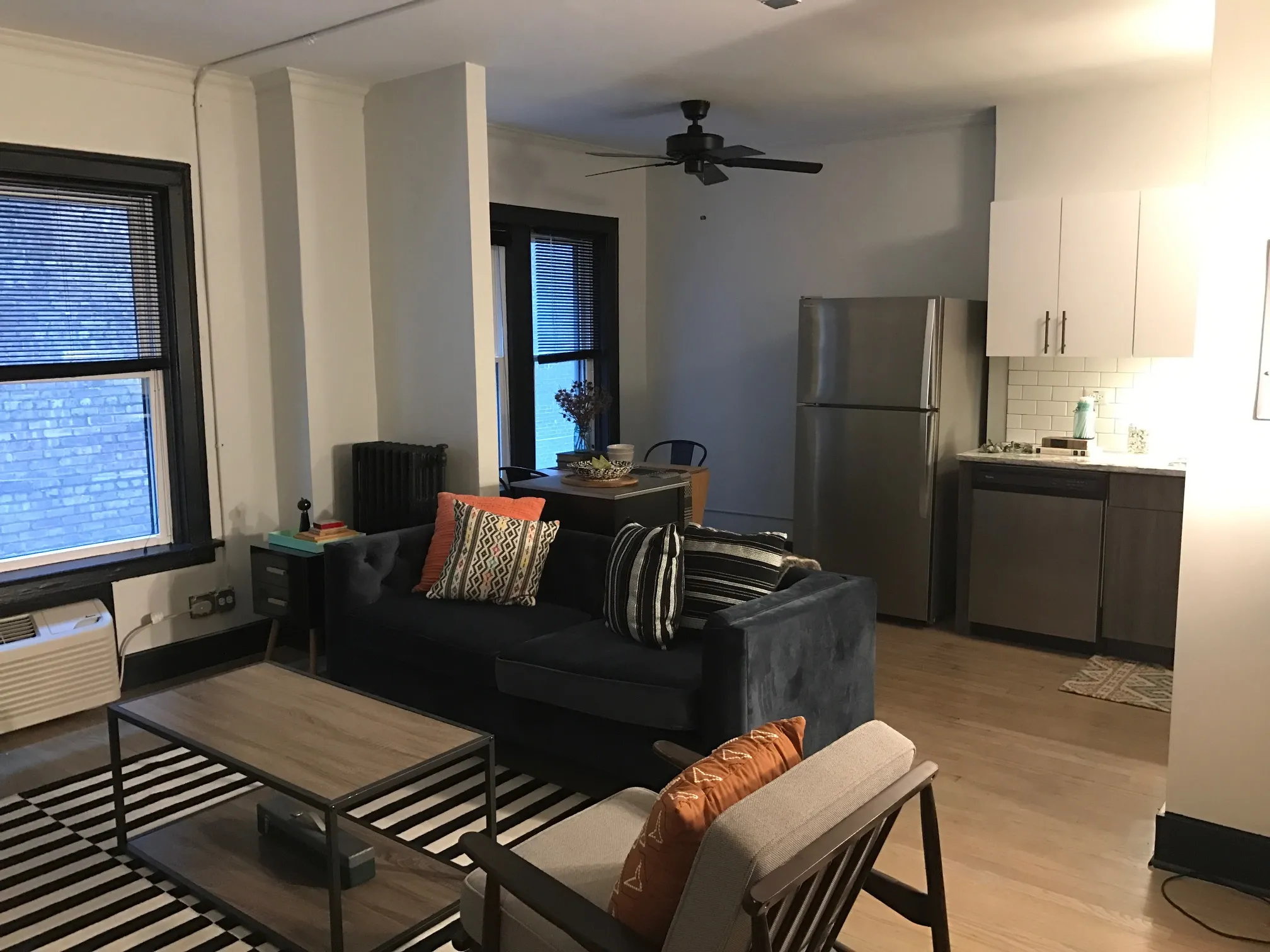 living area in model unit at The Edison Apartments in Edgewater!