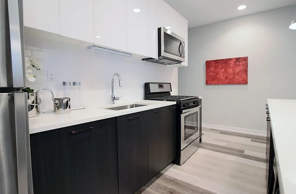 model living room at 713 North Milwaukee Apartments in Chicago