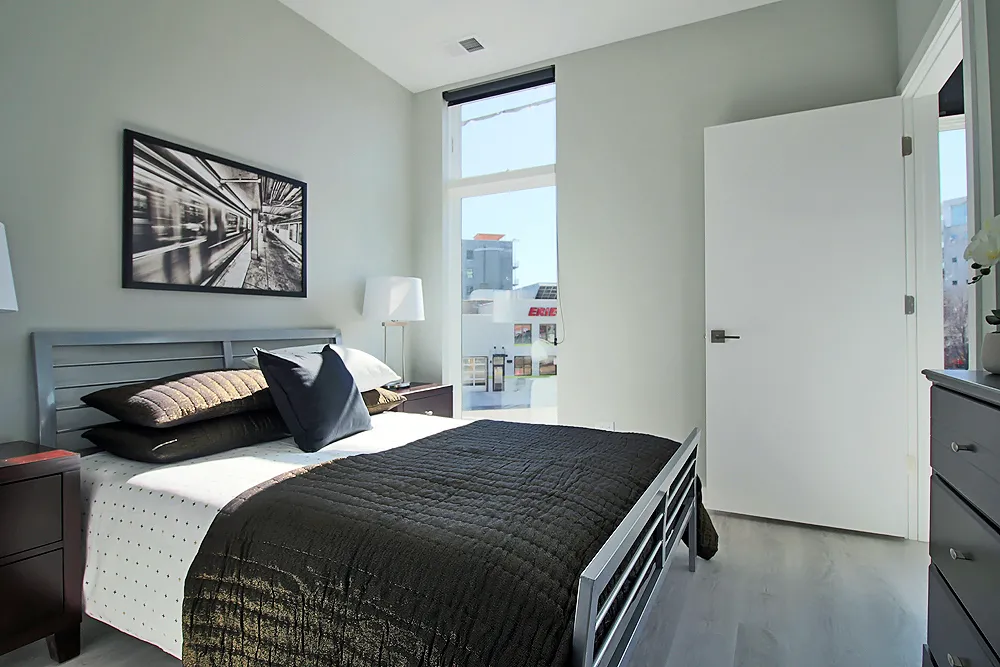 model living room at 713 North Milwaukee Apartments in Chicago