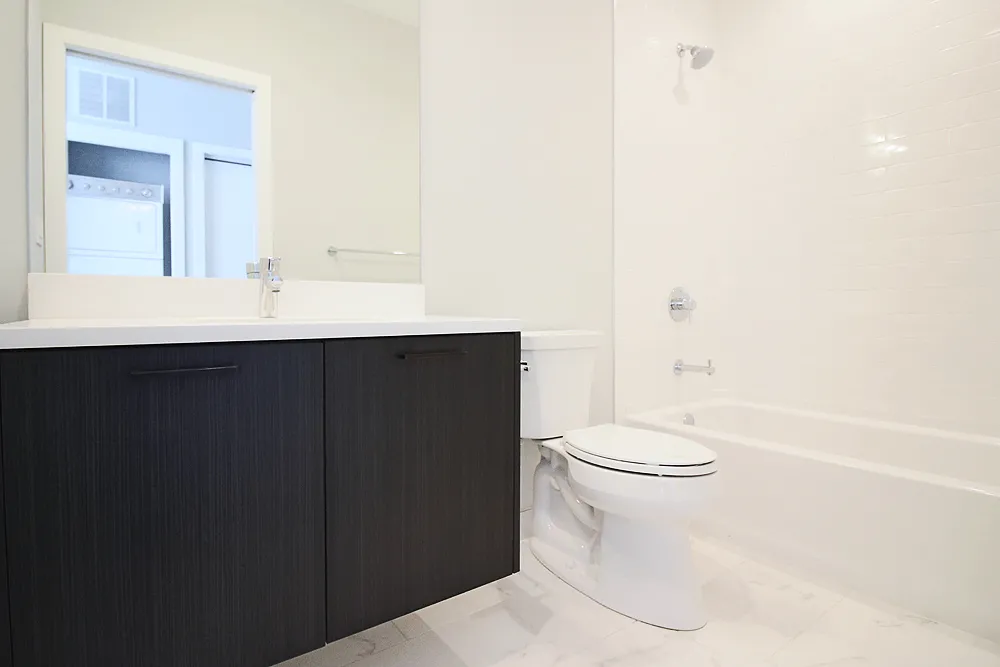 model living room at 713 North Milwaukee Apartments in Chicago