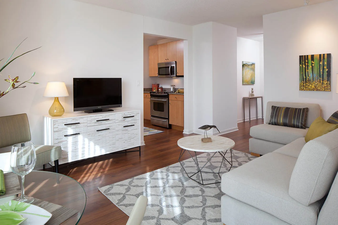living room and tv at Kingsbury Plaza Apartments in River North