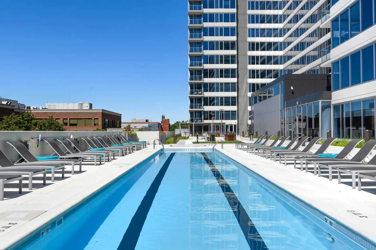 a type model kitchen at E2 Apartments in Evanston IL