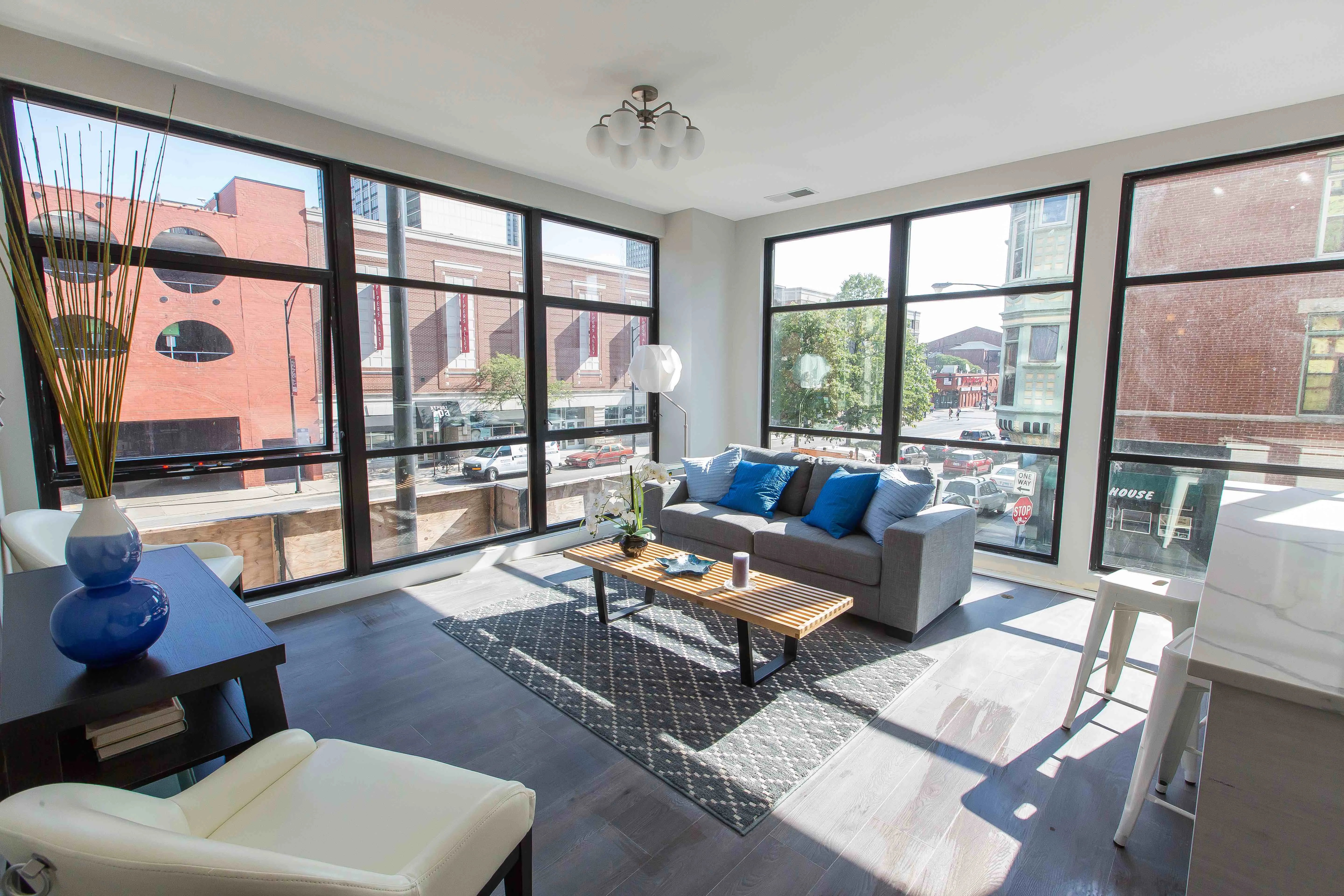 living room at The Northland Apartments at 233 W North Ave