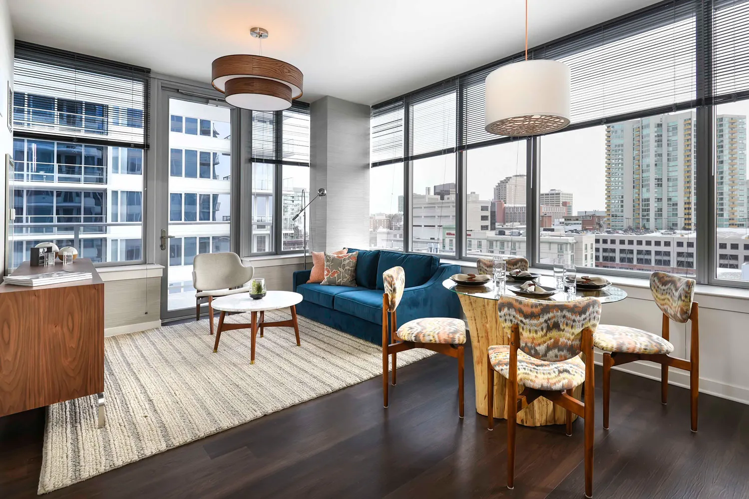 a type model kitchen at E2 Apartments in Evanston IL